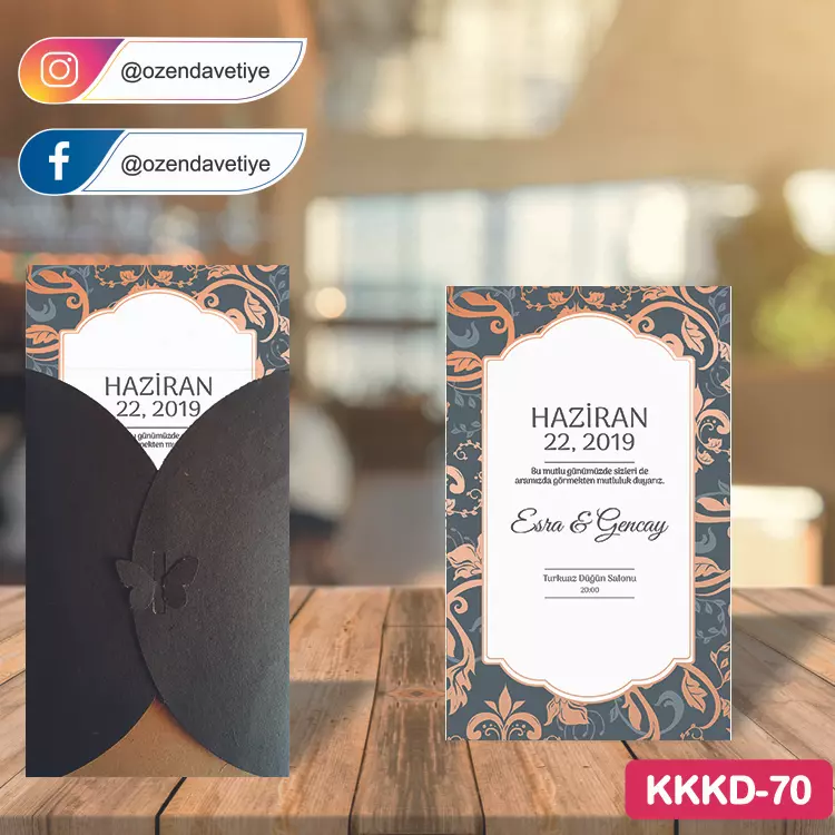 ozen-davetiye-Düğün Davetiyesi - Kahverengi Kelebekli Kraft Zarflı Davetiye Model No:70